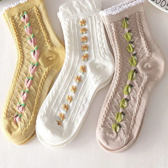 Winter Lollipop Anklet Socks | Strawberry Floral Knit Cotton Lolita Socks - Picture 8 of 9